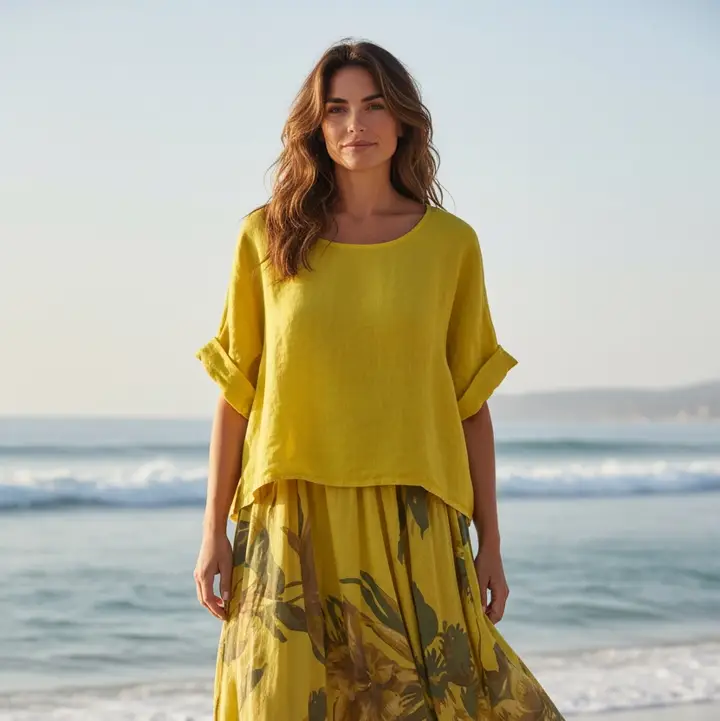 Floral Cotton Dress with Linen Crop