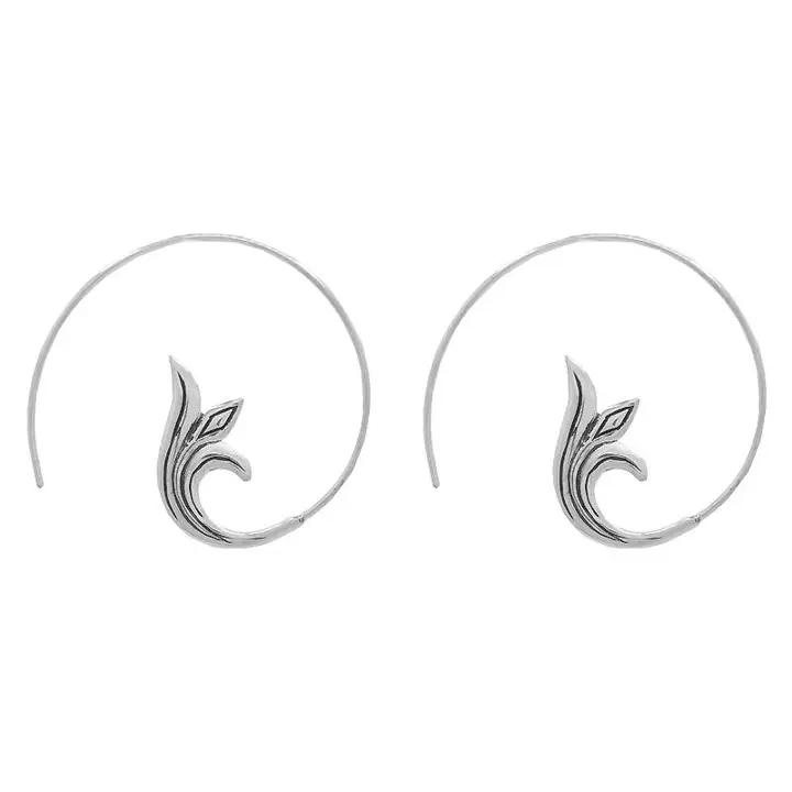 Sterling Silver Flower Spiral Hoop