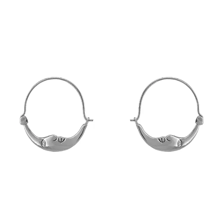 Sterling Silver Moon Face Hoop