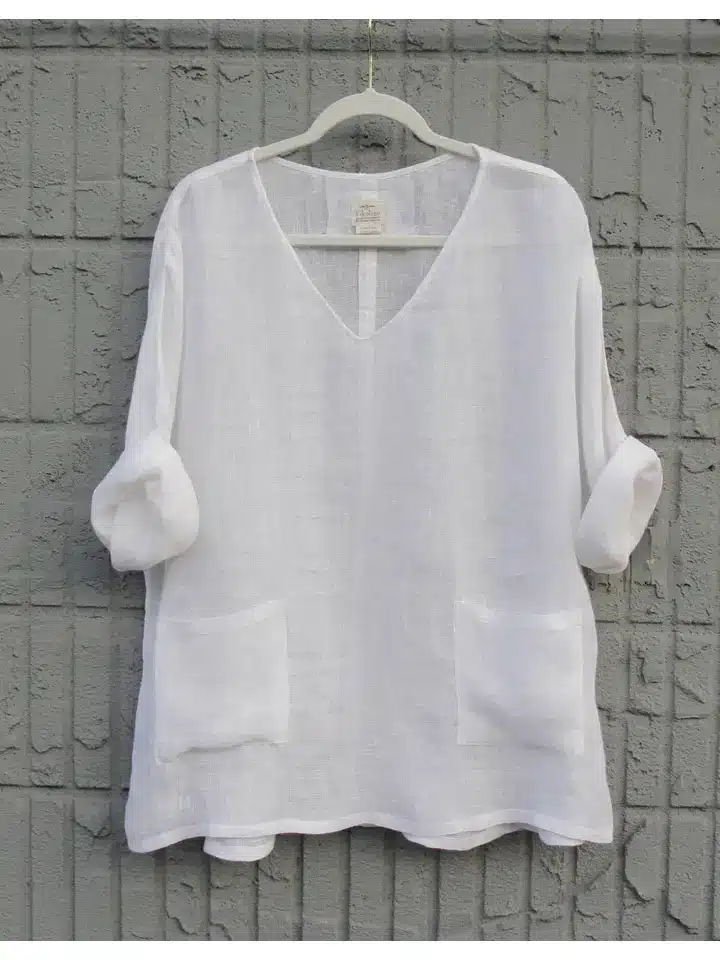 Sheer Linen Gauze Tunic with V-neck